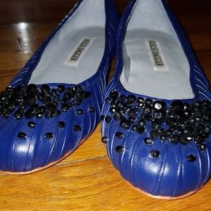 Navy flats with black beads